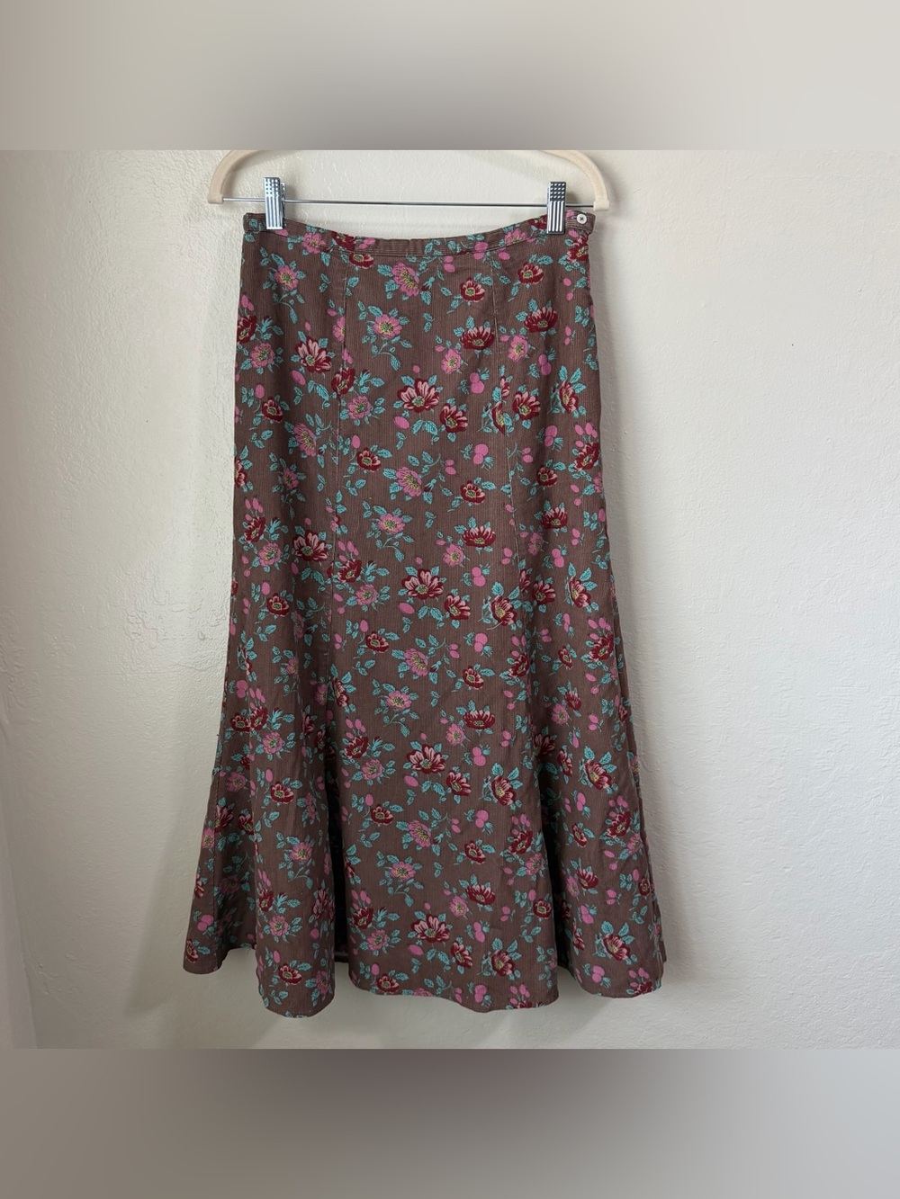 Boden Boho Floral A-Line Skirt 8R - Cottagecore Vintage Style Corduroy Midi